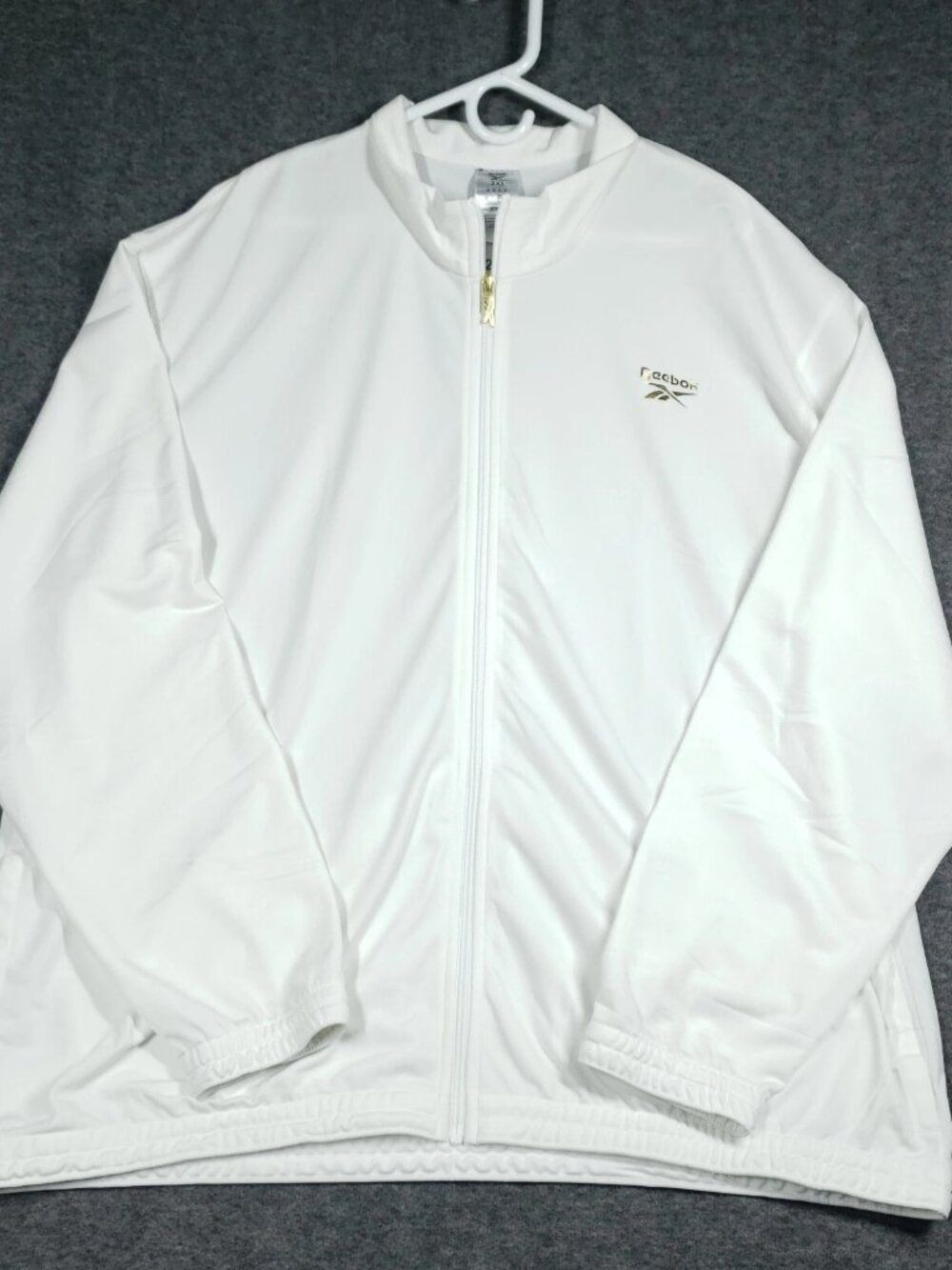 Reebok Shine Knit Track Training Jacket White Gold Accents Mens Sz. 2XL